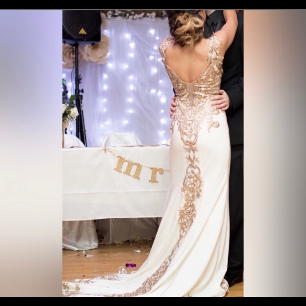 Ivory and gold evening gown